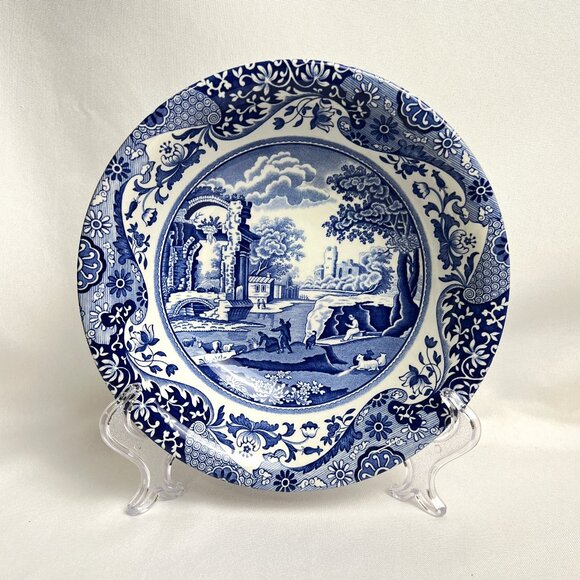 Spode Blue Italian Design Serving Bowl Vintage Earthenware Deep Plate England 8" - Picture 1 of 10